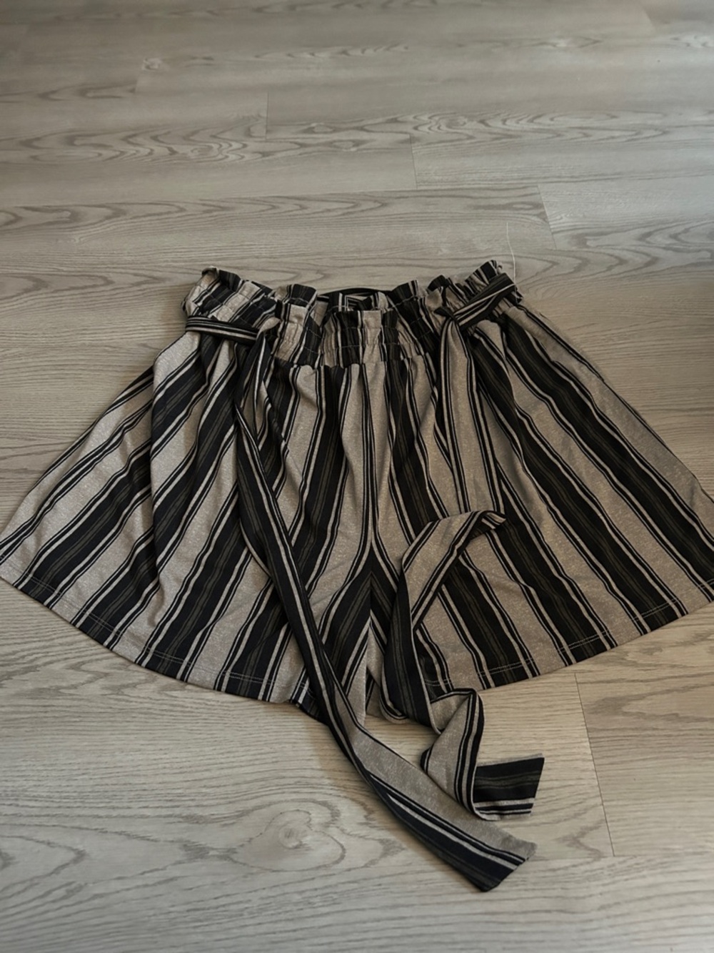 LuLaRoe Black and Tan Striped High-Waist Paperbag Shorts